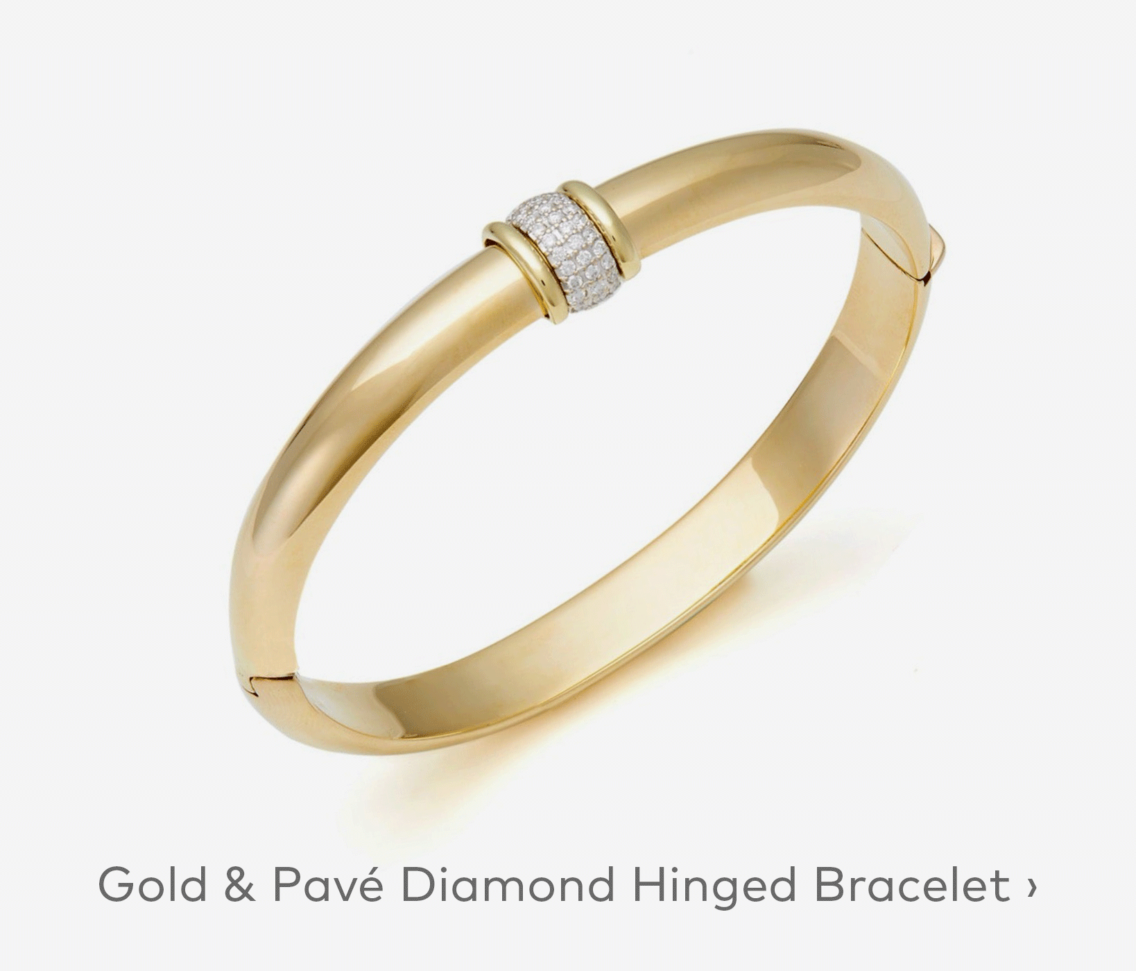 Gold & Pavé Diamond Center Hinged Bangle