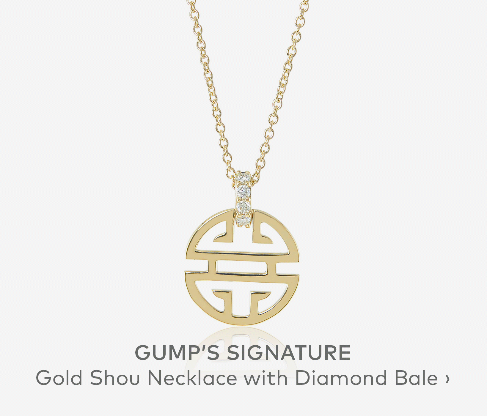 GUMP'S SIGNATURE Gold Shou Pendant Necklace with Diamond Bale