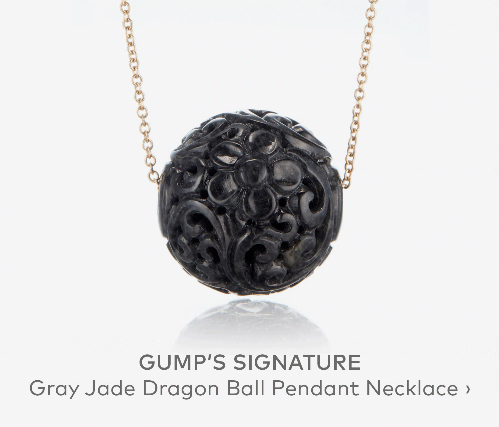 GUMP'S SIGNATURE 25mm Gray Jade Dragon Ball Pendant Necklace