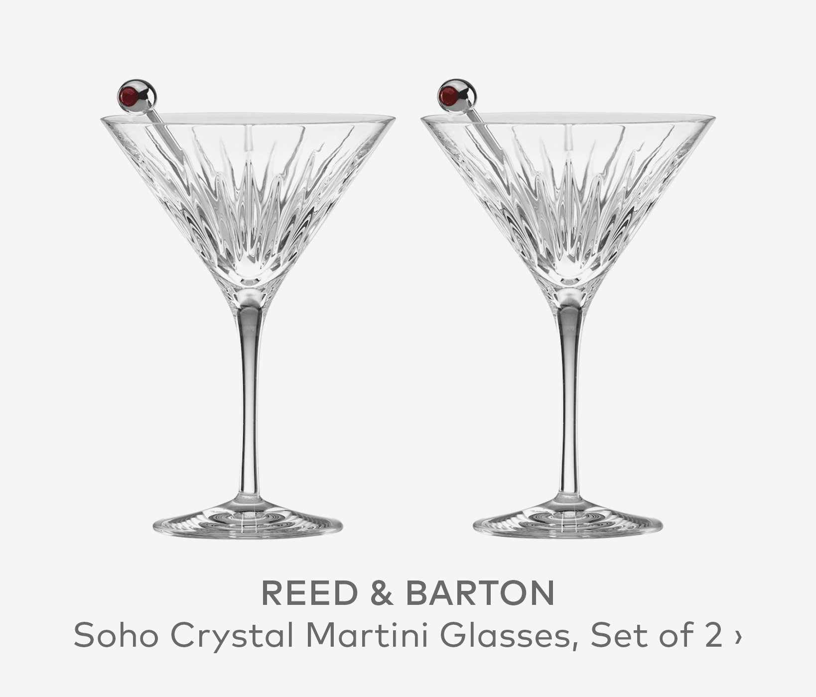 REED & BARTON Soho Crystal Martini Glases, Set of 2