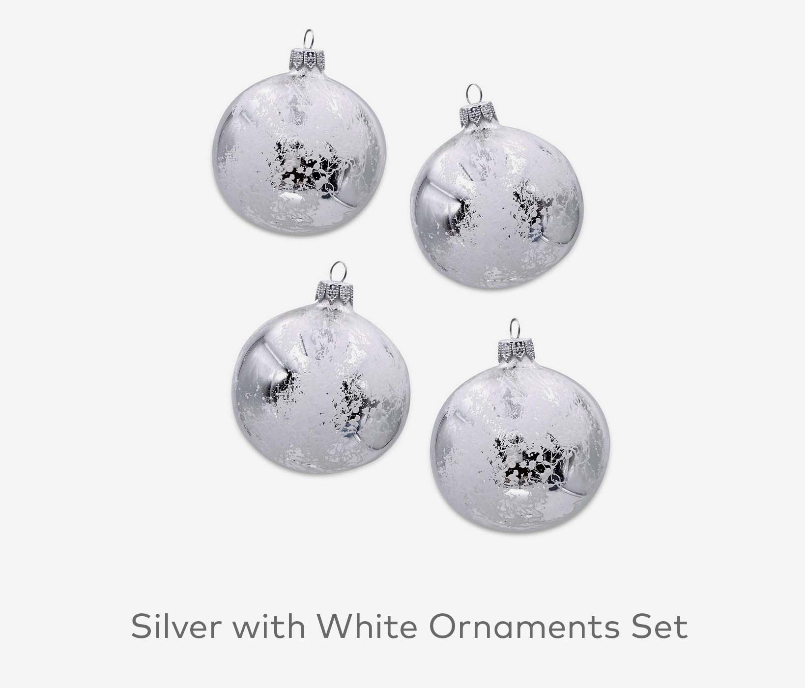 Silver With White Ornaments Set