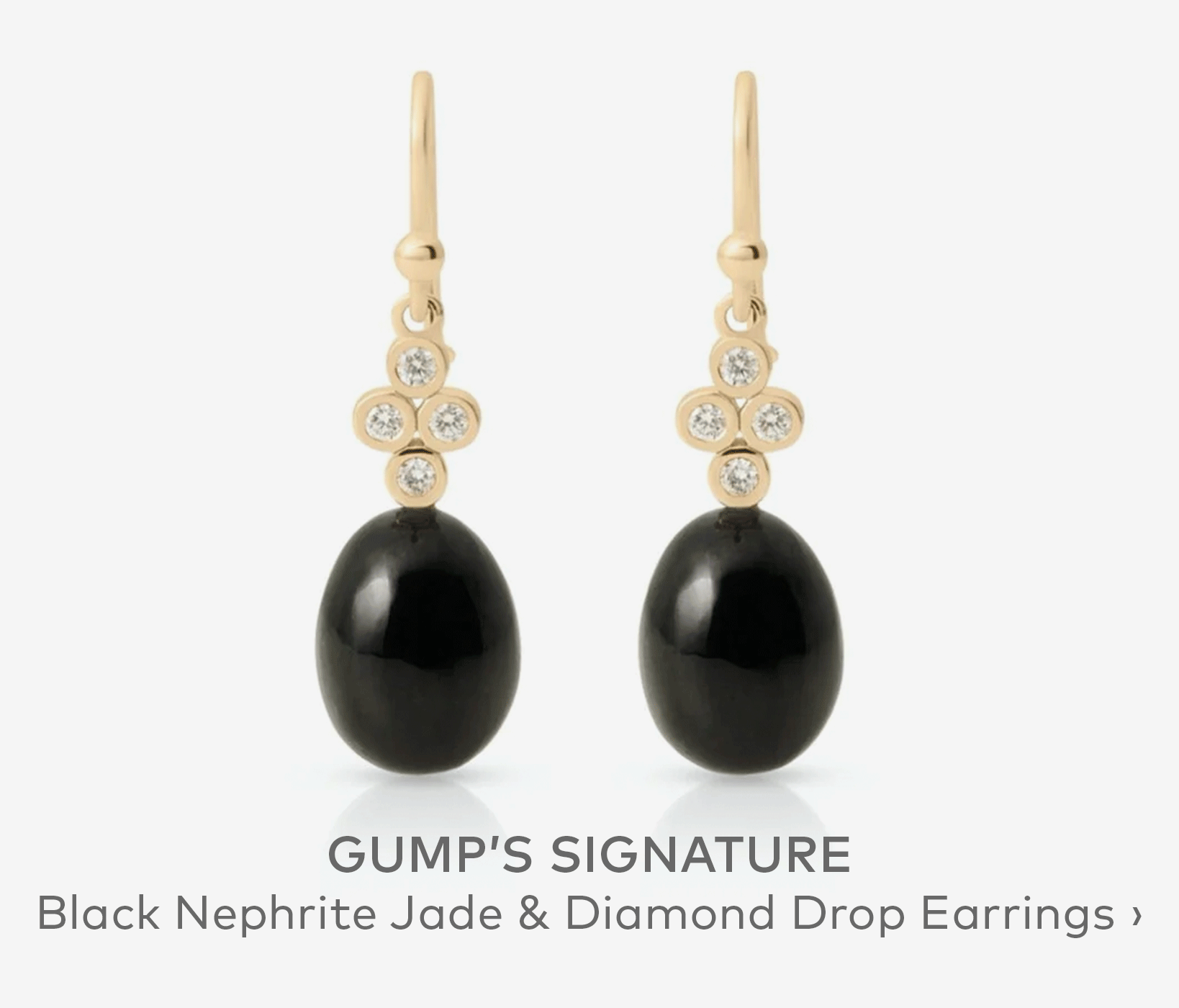 GUMP'S SIGNATURE Black Nephrite Jade & Diamond Drop Earrings
