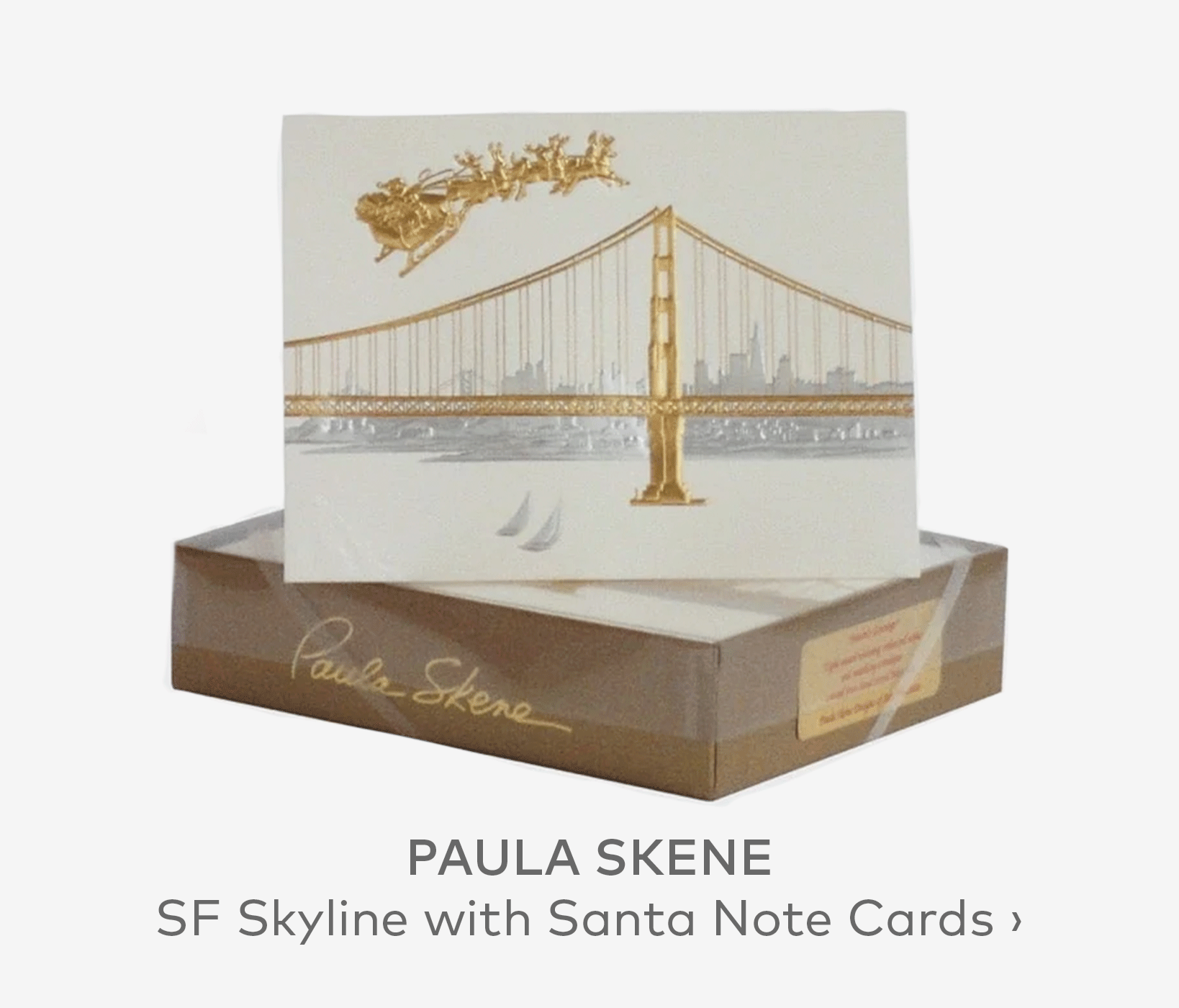 PAULA SKENE San Francisco Skyline with Santa Note Cards, Set of 8