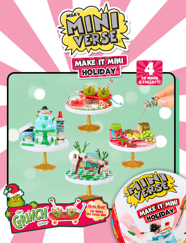 MGA's Miniverse™ Make It Mini Holiday™ 4 to make & collect! Ultra-rare! The Grinch Hot Cocoa mini!