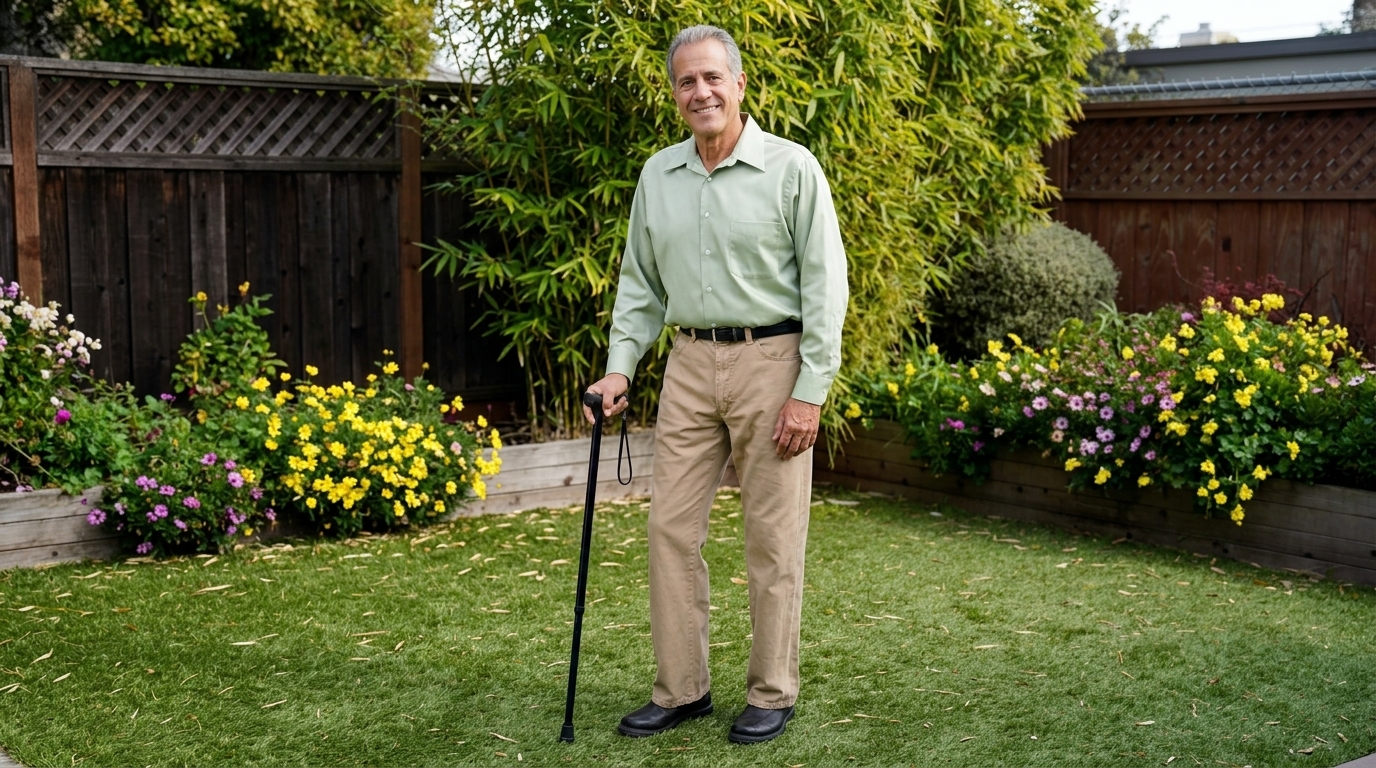 A man holding the soft grip derby cane