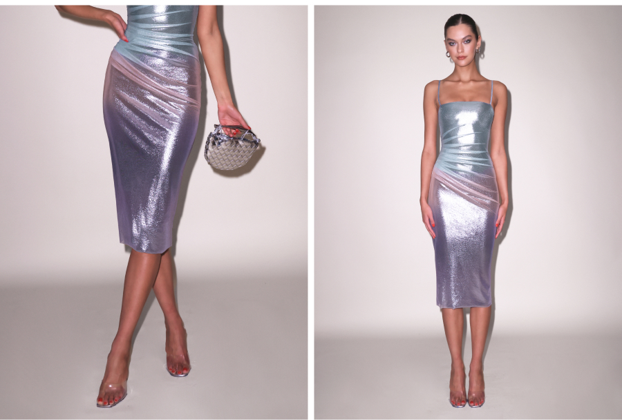 Ombré Shine Dress In Blue Metallic Ombré 