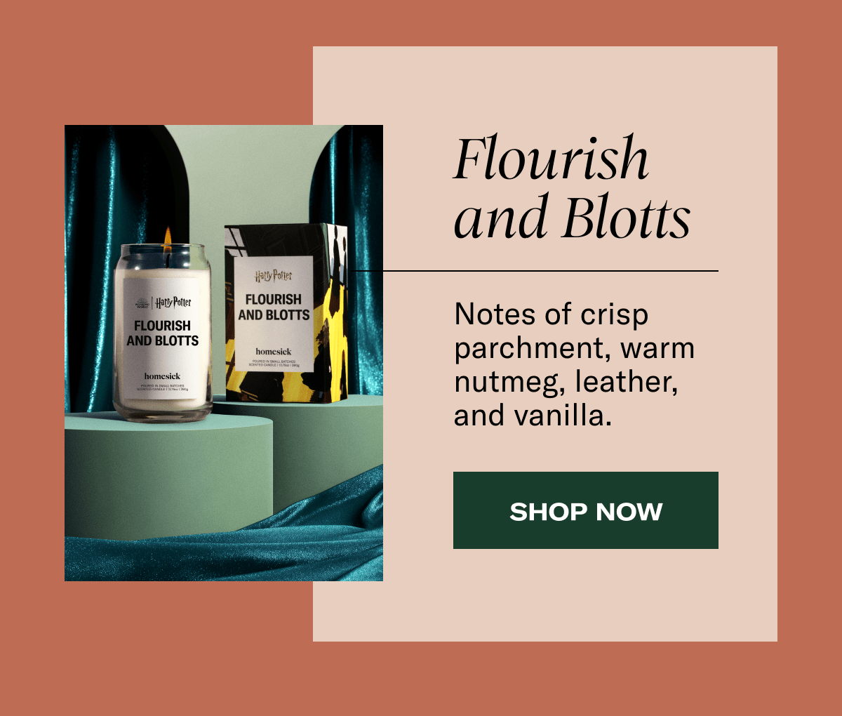 Flourish and Blotts | Notes of crisp parchment, warm nutmeg, leather, and vanilla. | Shop Now