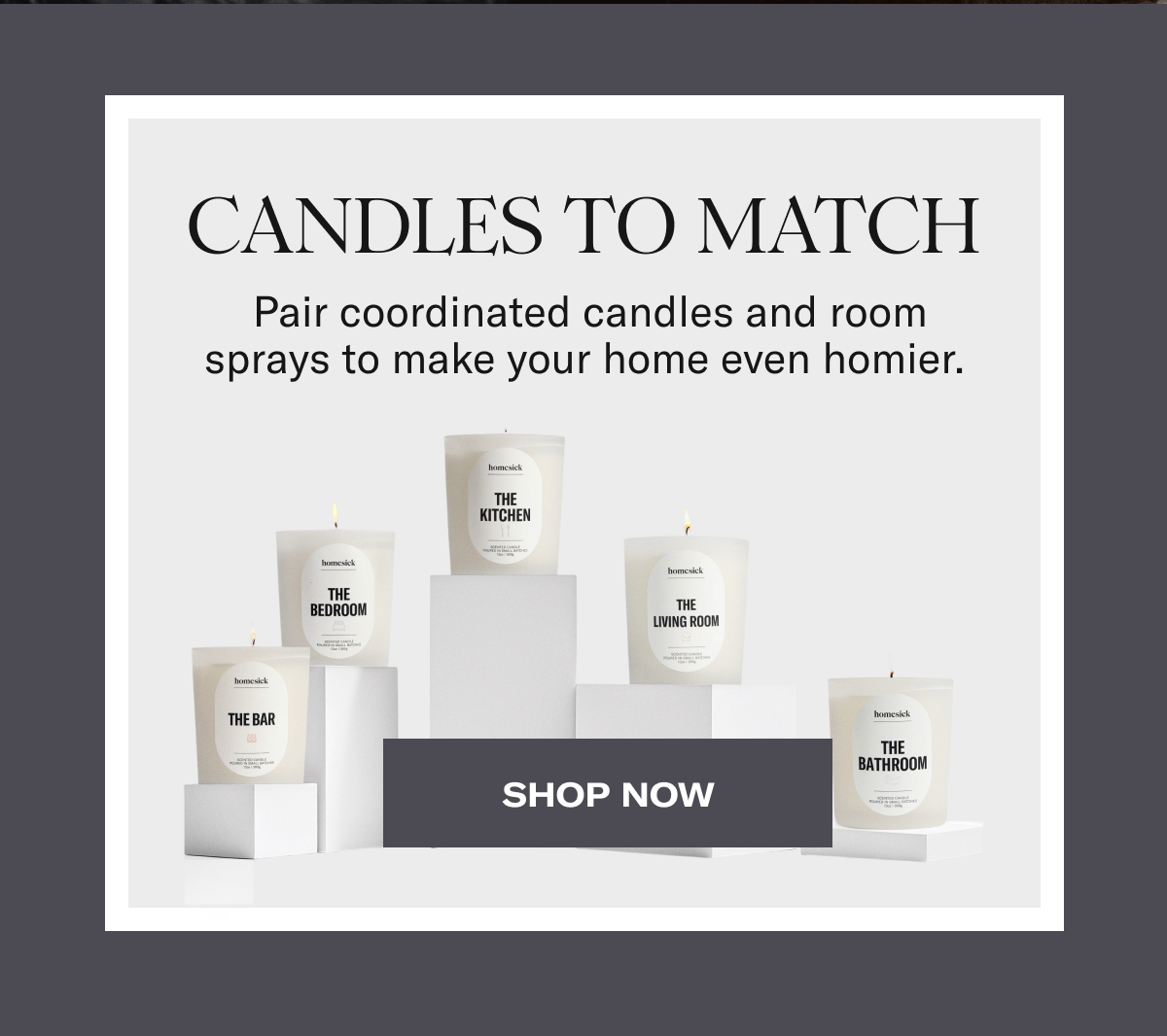 Candles To Match | Pair coordinated candles and room sprays to make your home even homier. | Shop Now