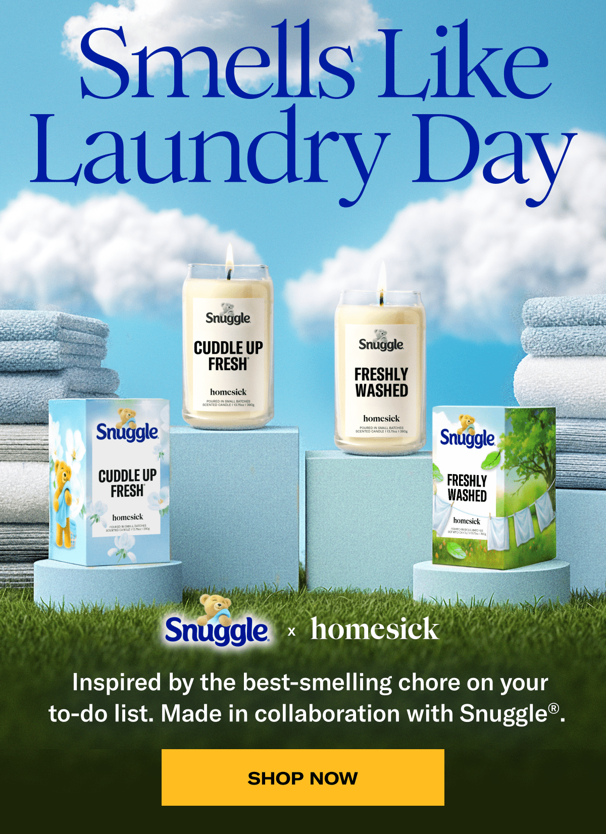 Smell Like Laundry Day | Snuggle x homesick | Inspired by the best-smelling chore on your to-do list. Made in collaboration with Snuggle. | Shop Now