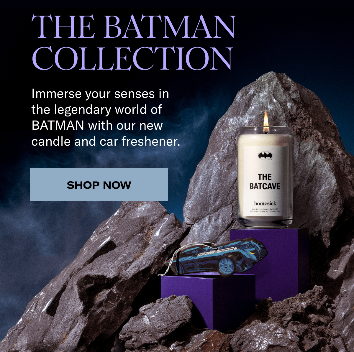 The Batman Collection | Immerse your senses in the legendary world of BATMAN with our new candle and car freshener. | Shop Now