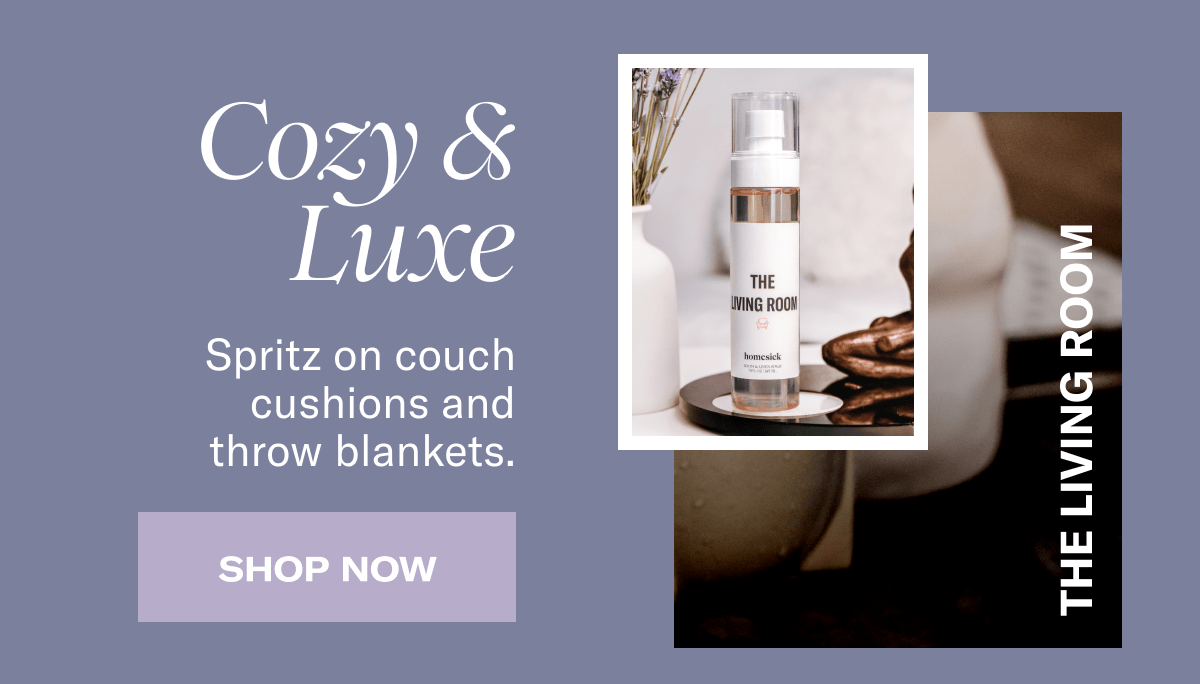 The Living Room | Cozy & Luxe | Spritz on couch cushion and throw blankets. | Shop Now
