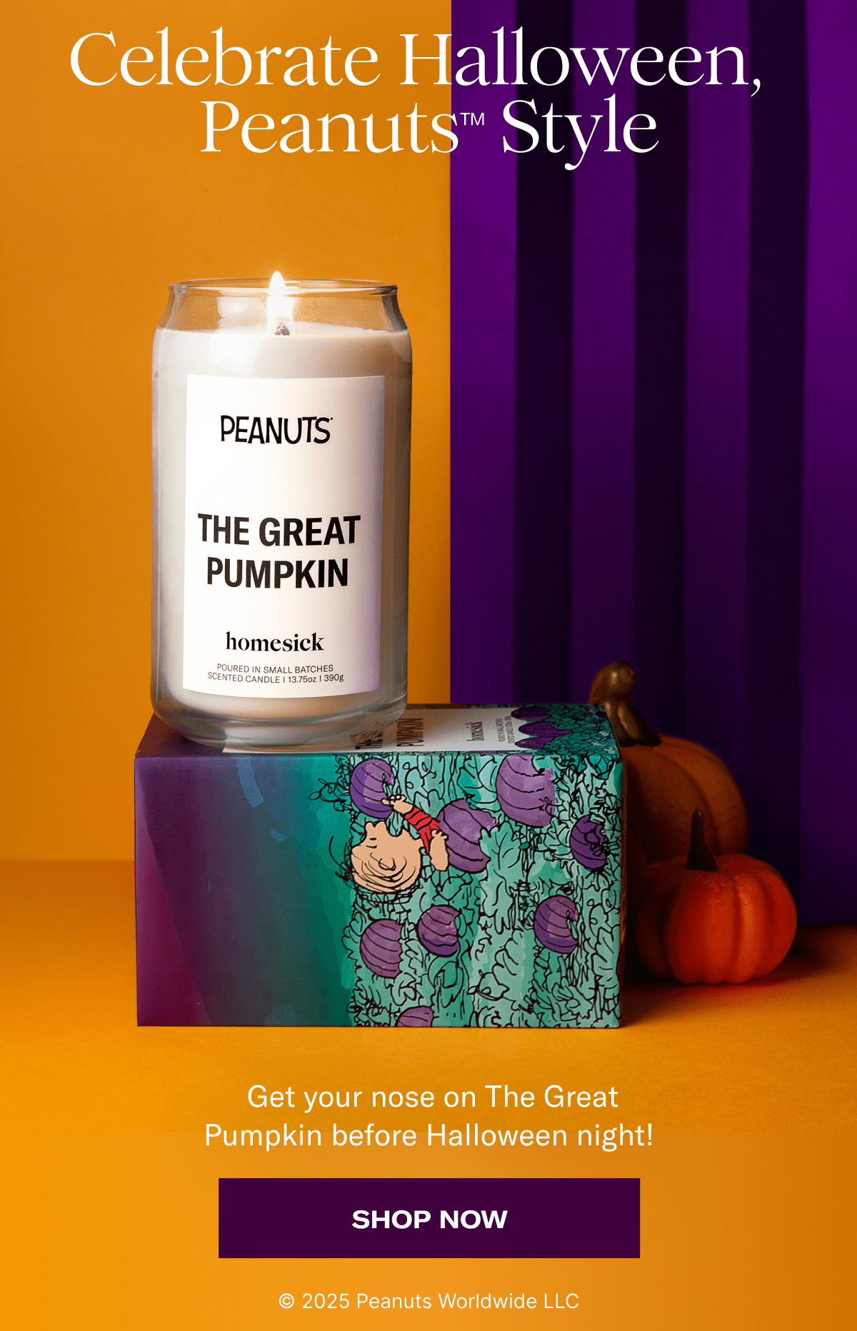 Celebrate Halloween, Peanuts™ Style | Get your nose on The Great Pumpkin before Halloween night! | Shop Now | © 2025 Peanuts Worldwide LLC