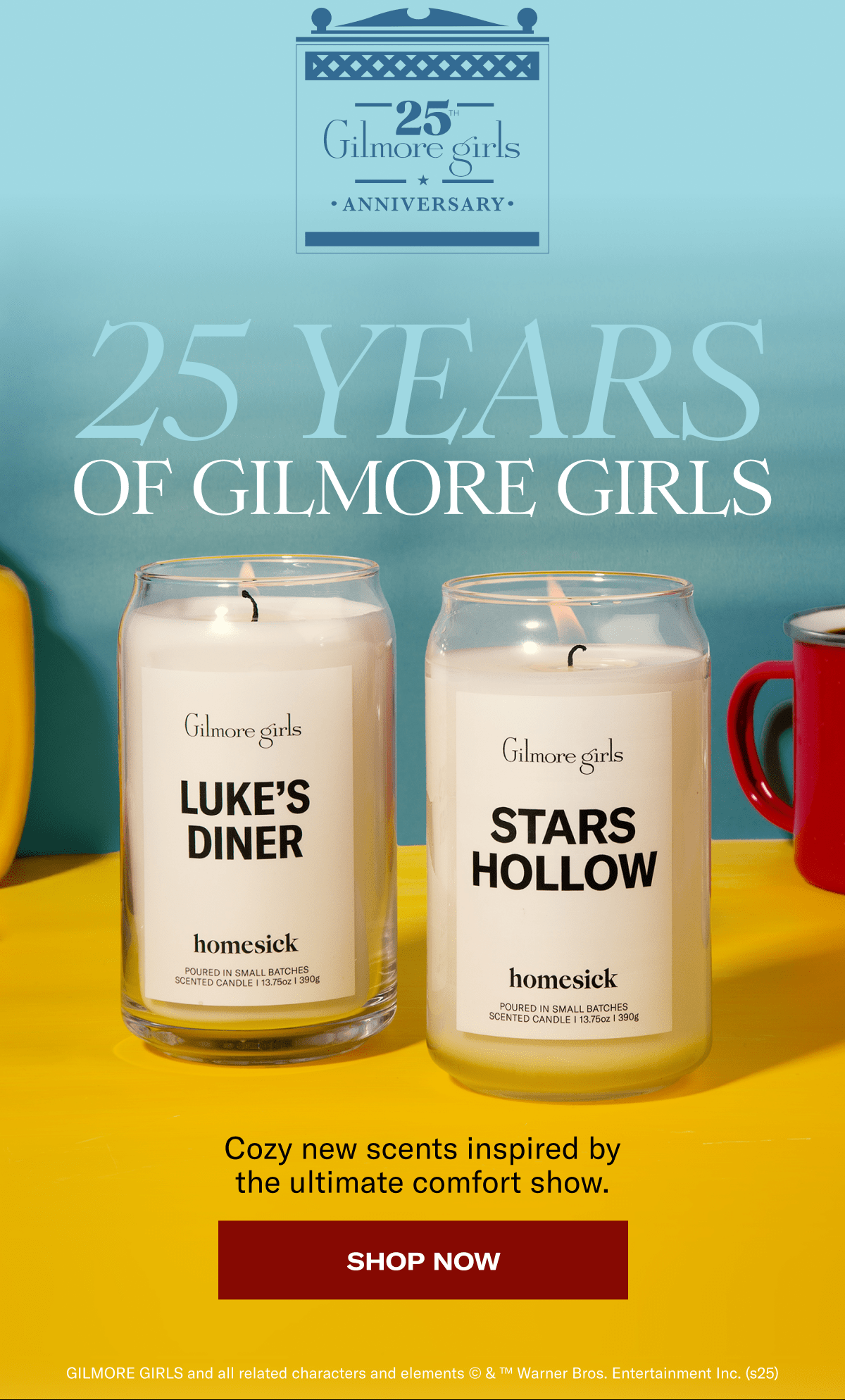 25 Gilmore Girls Anniversary | 25 Years of Gilmore Girls | Cozy new scents inspired by the ultimate comfort show. | Shop Now | GILMORE GIRLS and all related characters and elements © & ™ Warner Bros. Entertainment Inc. (s25)