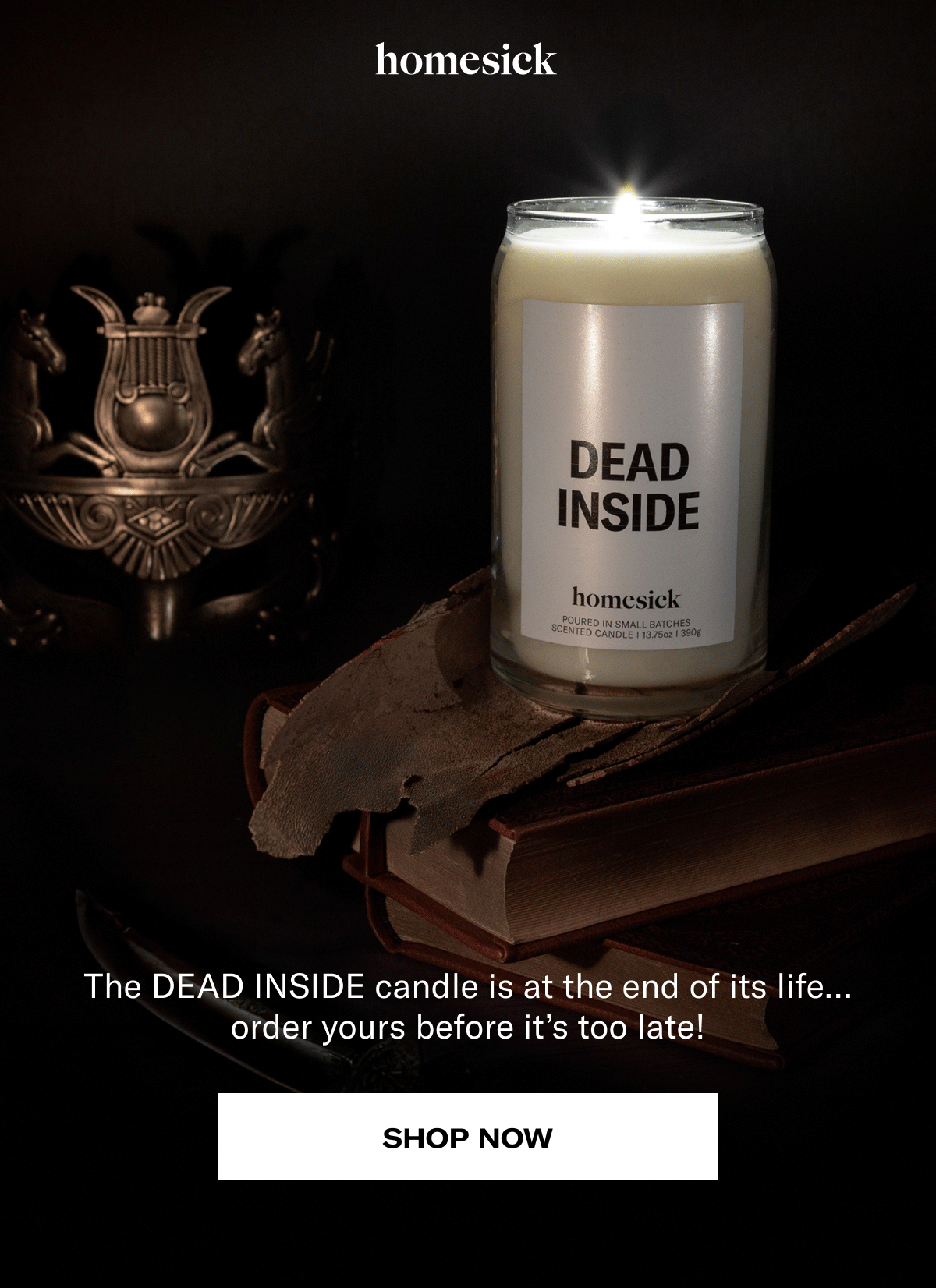 homesick | Any last words? | The DEAD INSIDE candle is at the end of its life... order yours before it's too late! | Shop now