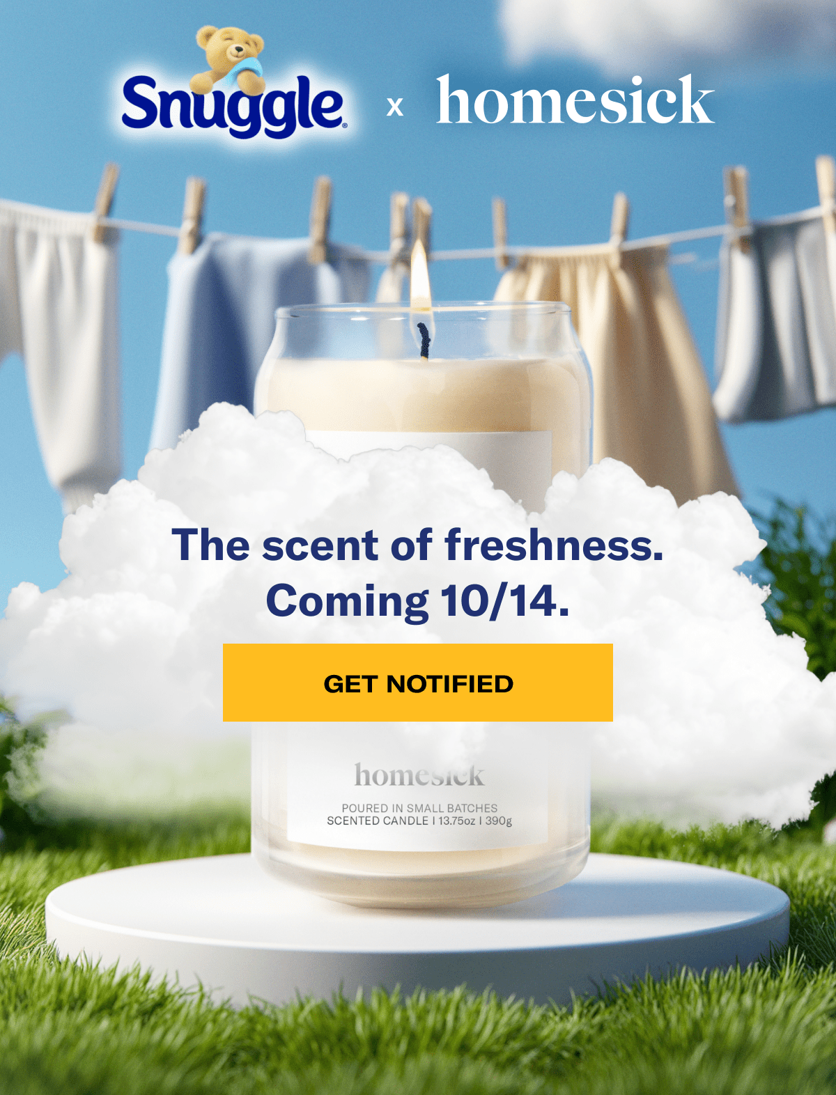 Snuggle x homesick | The scent of freshness. Coming 10/14. | Get notified