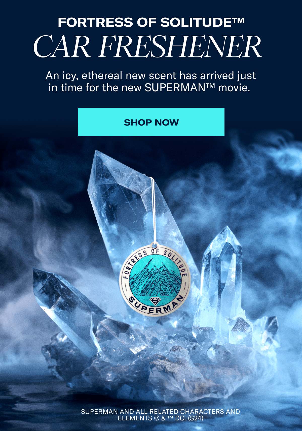 Fortress of Solitude | Car Freshener | An icy, ethereal new scent has arrived just in time for the new SUPERMAN movie. | Shop Now | SUPERMAN and all related characters and elements © & ™ DC. (s24)