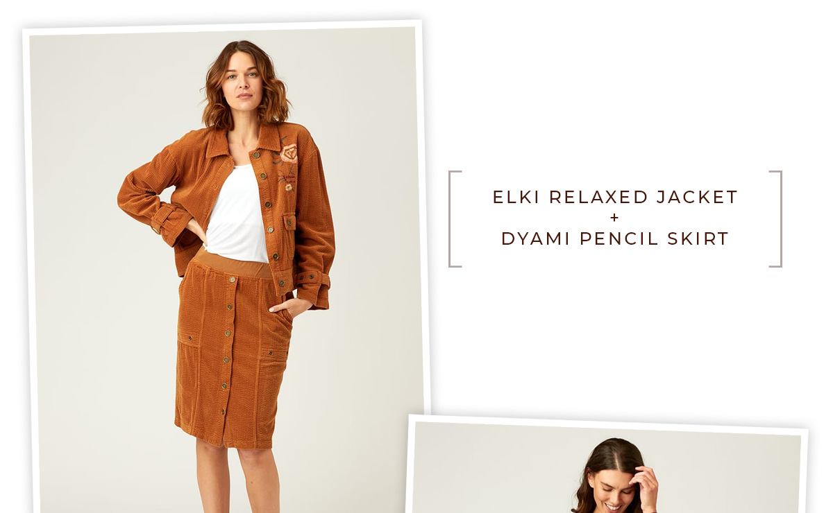 ELKI RELAXED JACKET + DYAMI PENCIL SKIRT