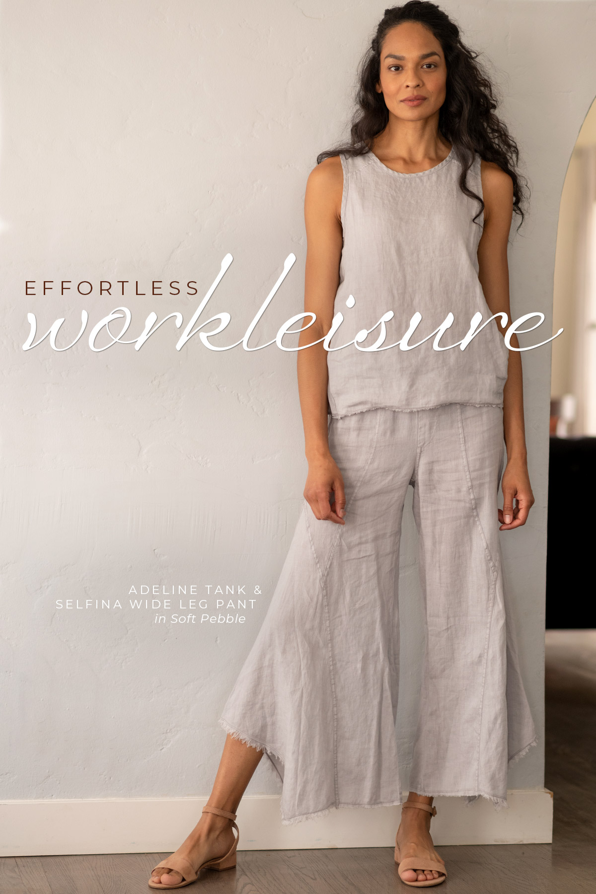 Effortless Workleisure: Adeline Tank + Selfina Wide Leg Pant in Soft Pebble