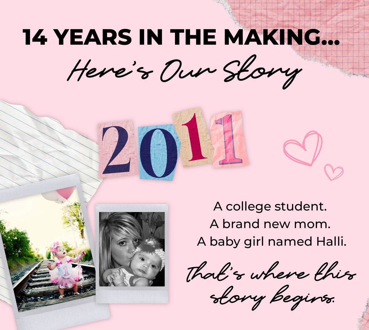 14 years in the making, here's our story. A college student, a brand new mom, a baby girl named Halli. That's where the story begins.
