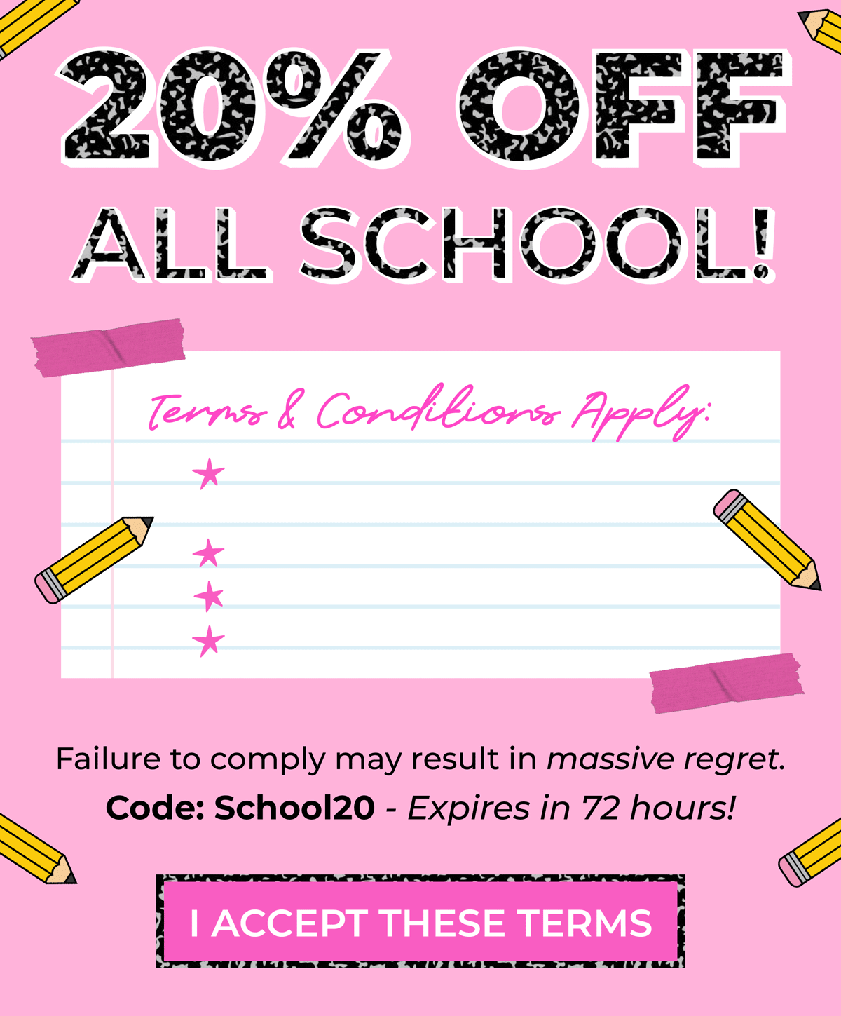 20% OFF ALL SCHOOL! Gold Member Exclusive. Use code "School20" - Expires in 72 hours!