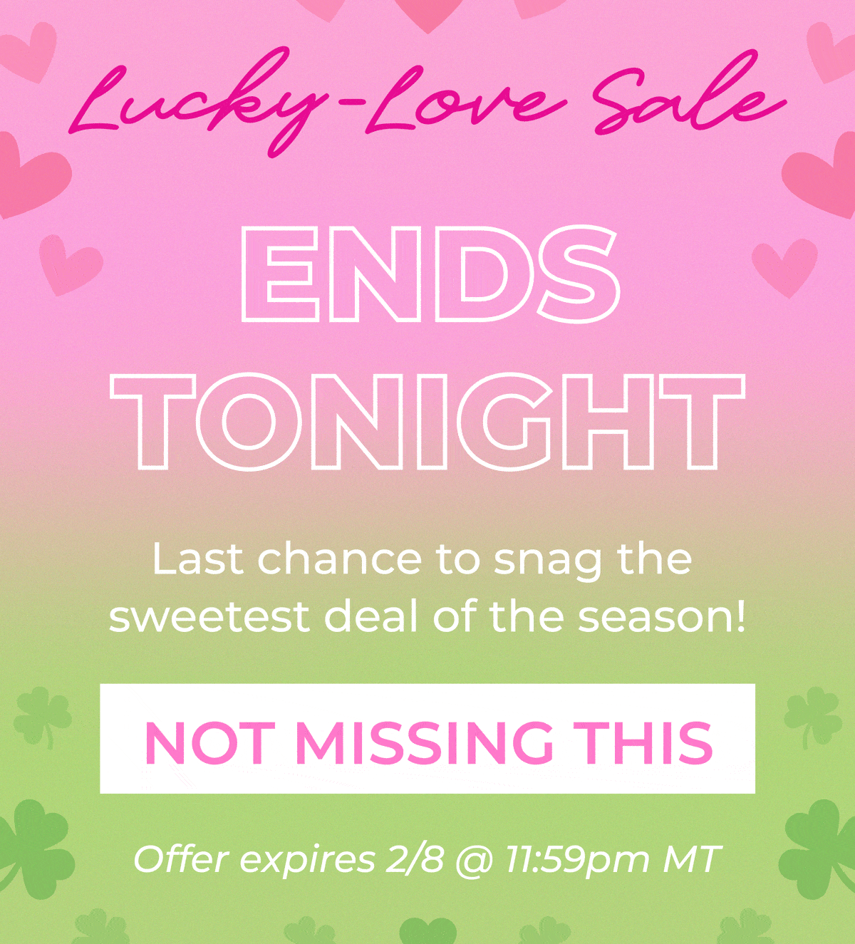 The Lucky-Love Sale: 20% OFF your entire order! 2 holidays, 1 sweet deal, 0 time to waste! Shop now and save!