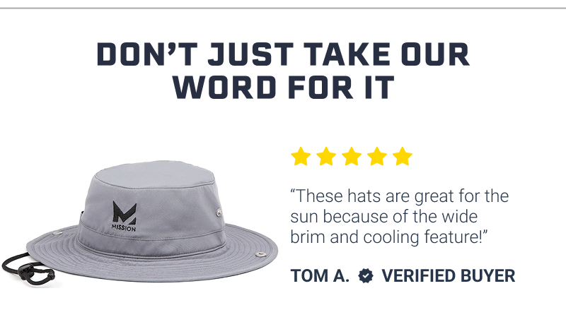 "These hats are great for the sun because of the wide brim and cooling feature!"