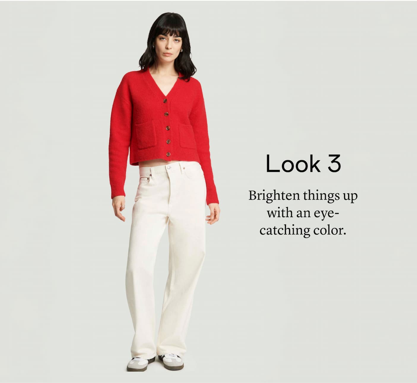 Look 3: Brighten things up with an eye-catching color.