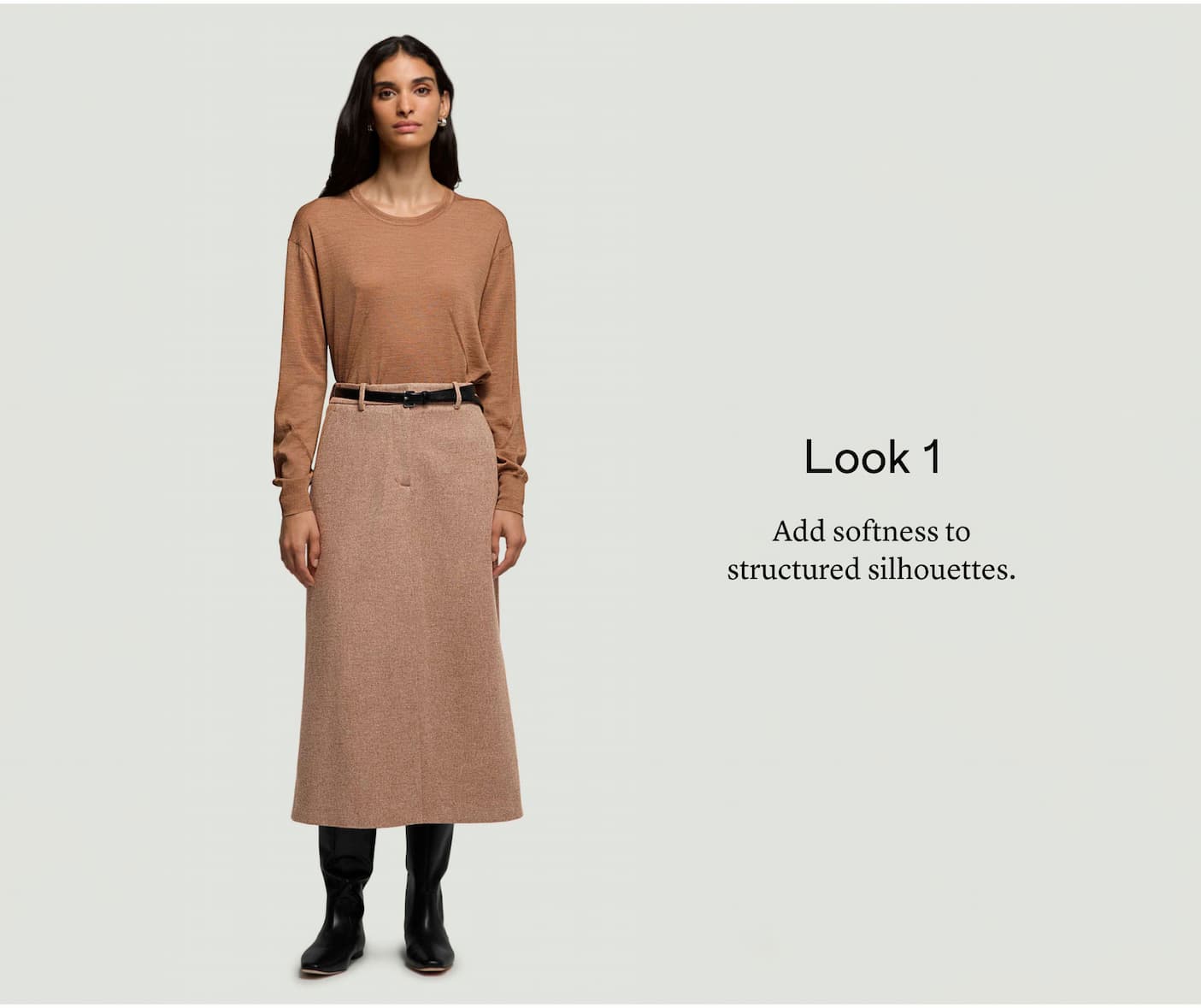 Look 1: Add softness to structured silhouettes. Look 1: Add softness to structured silhouettes.