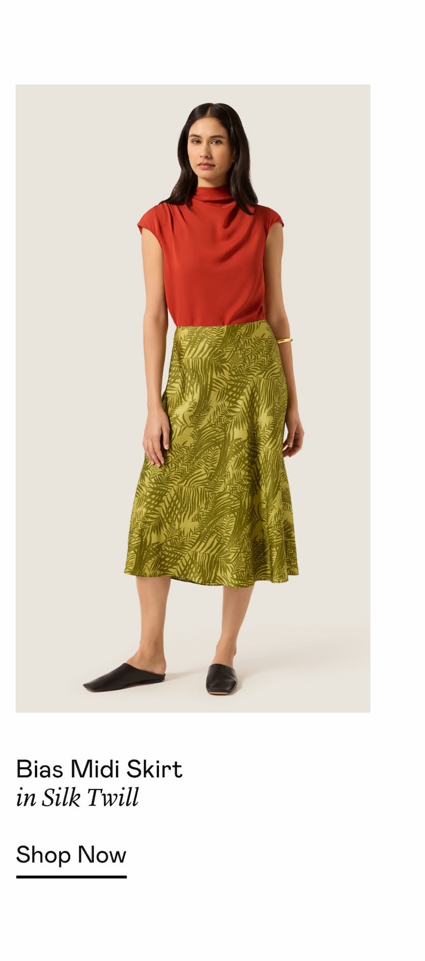 Bias Midi Skirt in Silk Twill