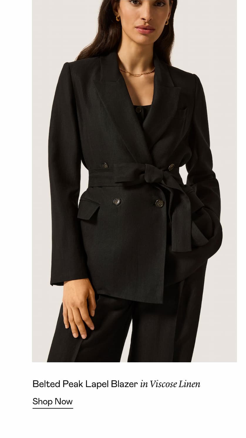 Belted Peak Lapel Blazer in Viscose Linen