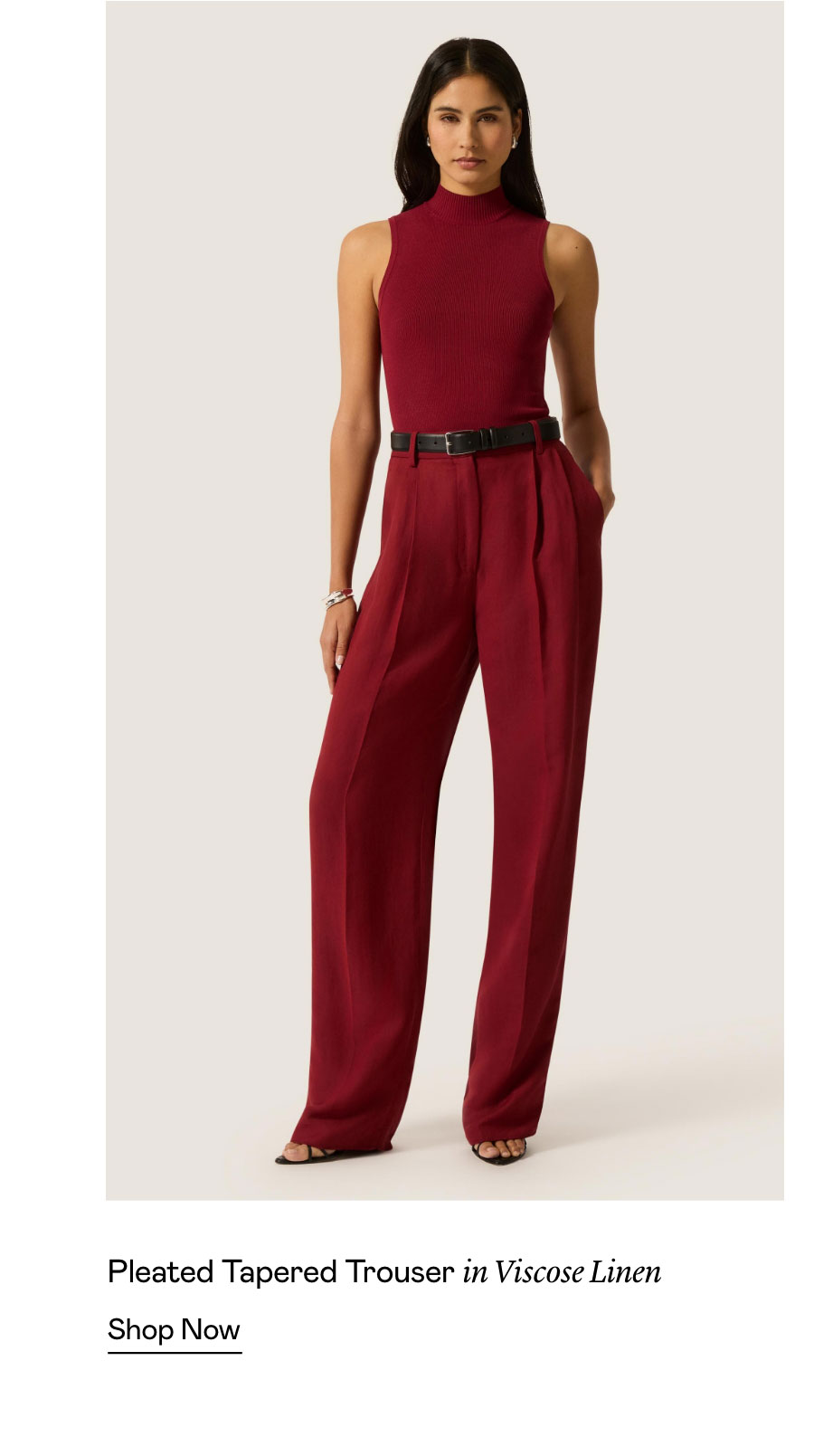 Pleated Tapered Trouser in Viscose Linen