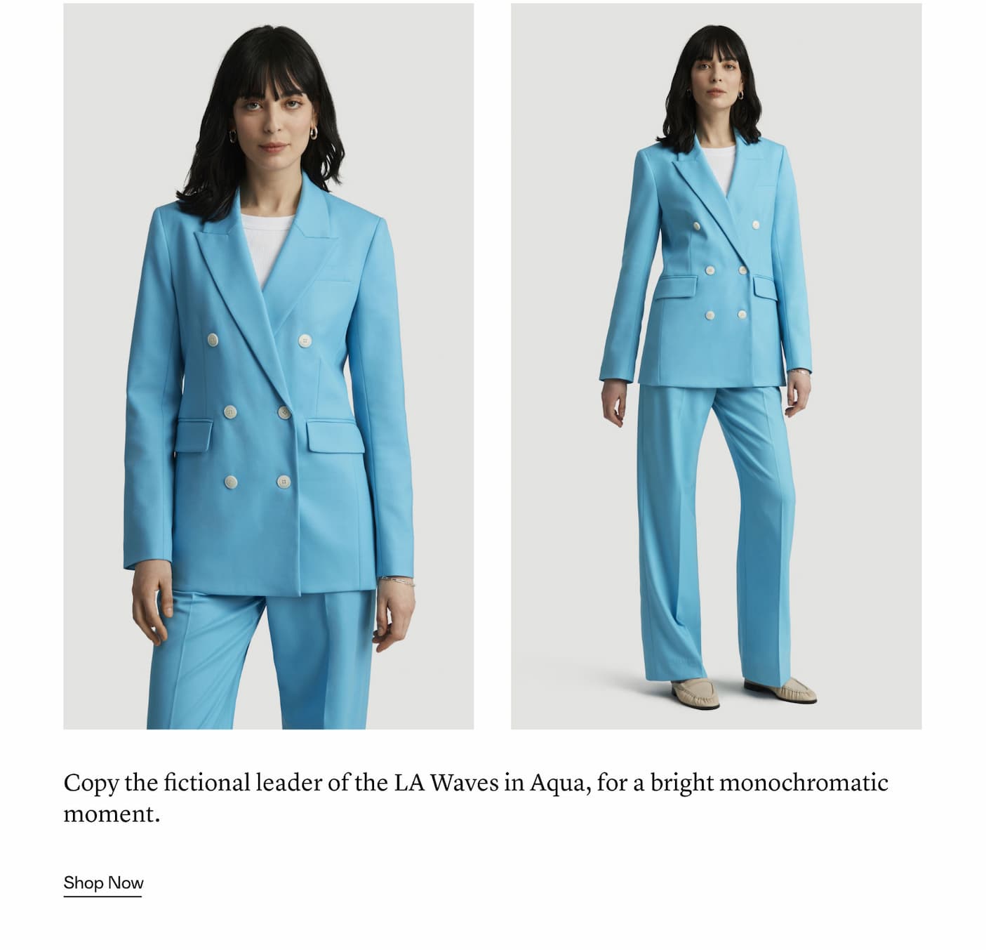 Copy the fictional leader of the LA Waves in Aqua, for a bright monochromatic moment.