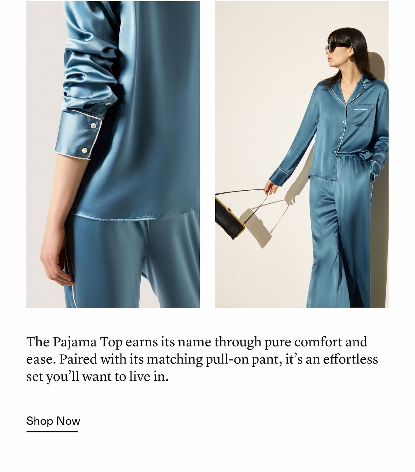 The Pajama Top earns its name through pure comfort and ease. Paired with its matching pull-on pant, it’s an effortless set you’ll want to live in. The Pajama Top earns its name through pure comfort and ease. Paired with its matching pull-on pant, it’s an effortless set you’ll want to live in.