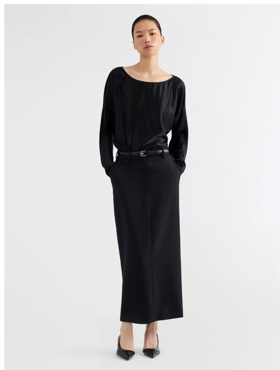 Tailored Maxi Skirt in Textured Wool Blend Tailored Maxi Skirt in Textured Wool Blend