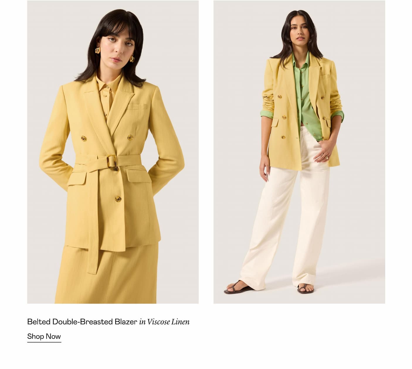 Belted Double-Breasted Blazer in Viscose Linen