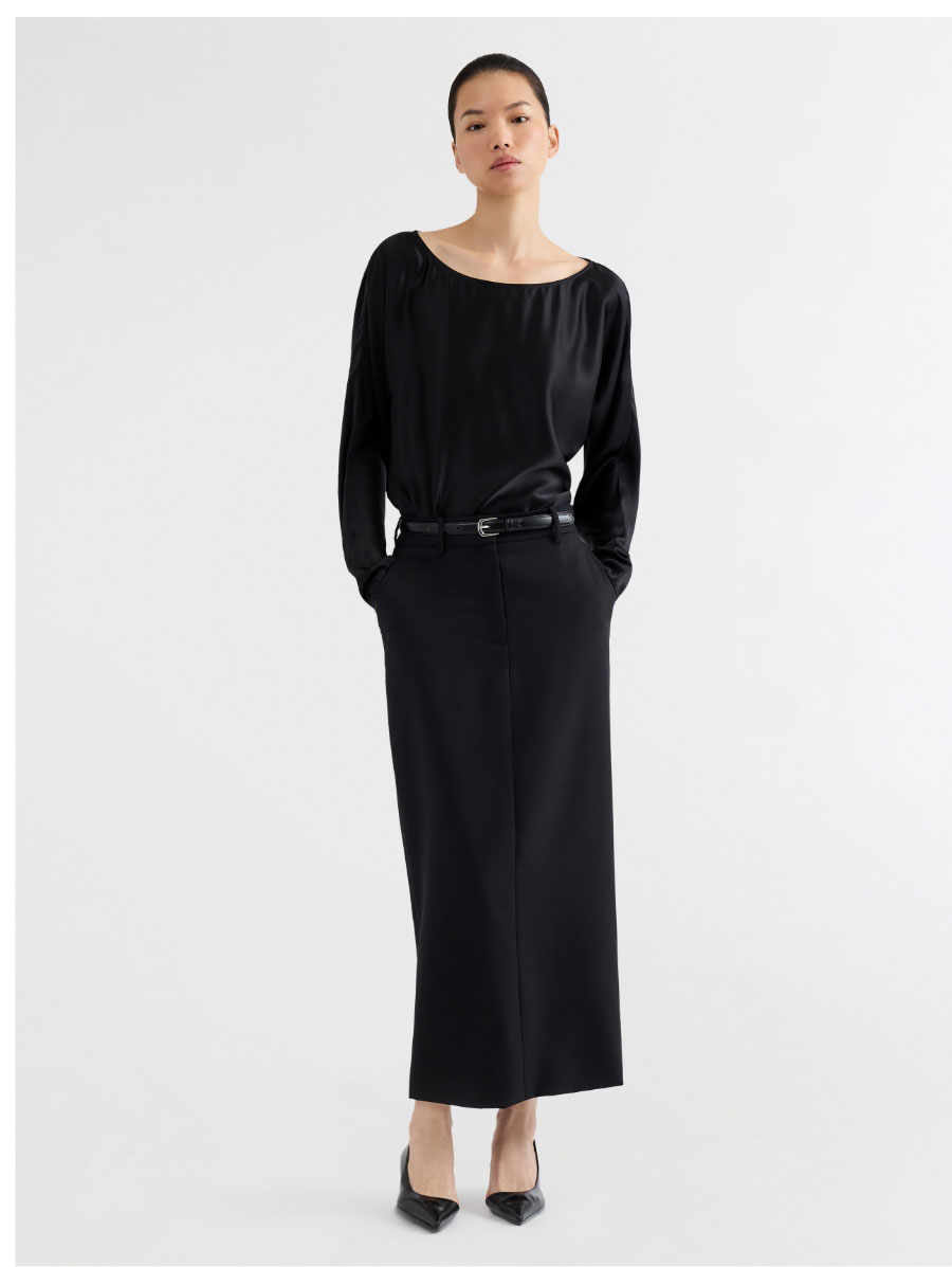 Tailored Maxi Skirt in Textured Wool Blend