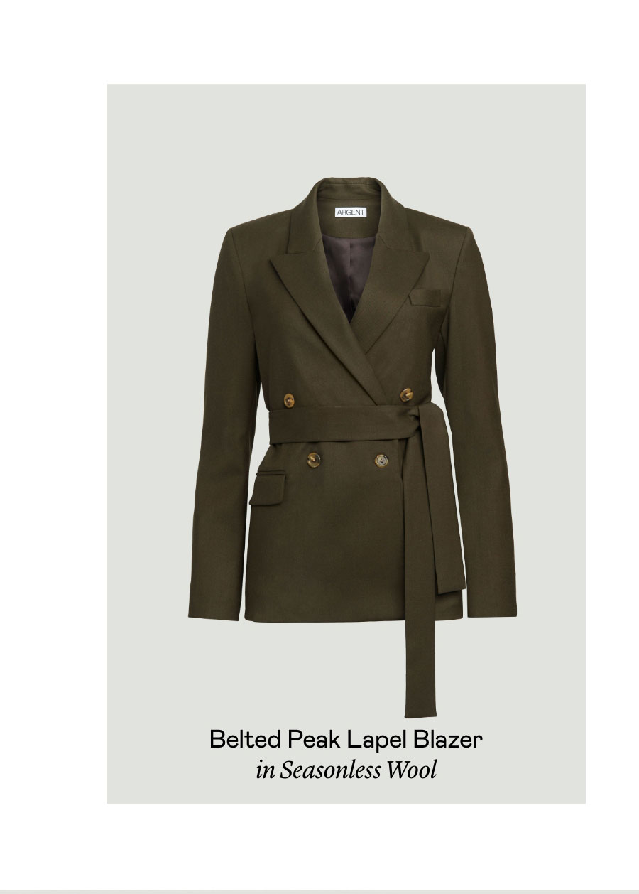 Belted Peak Lapel Blazer in Seasonless Wool