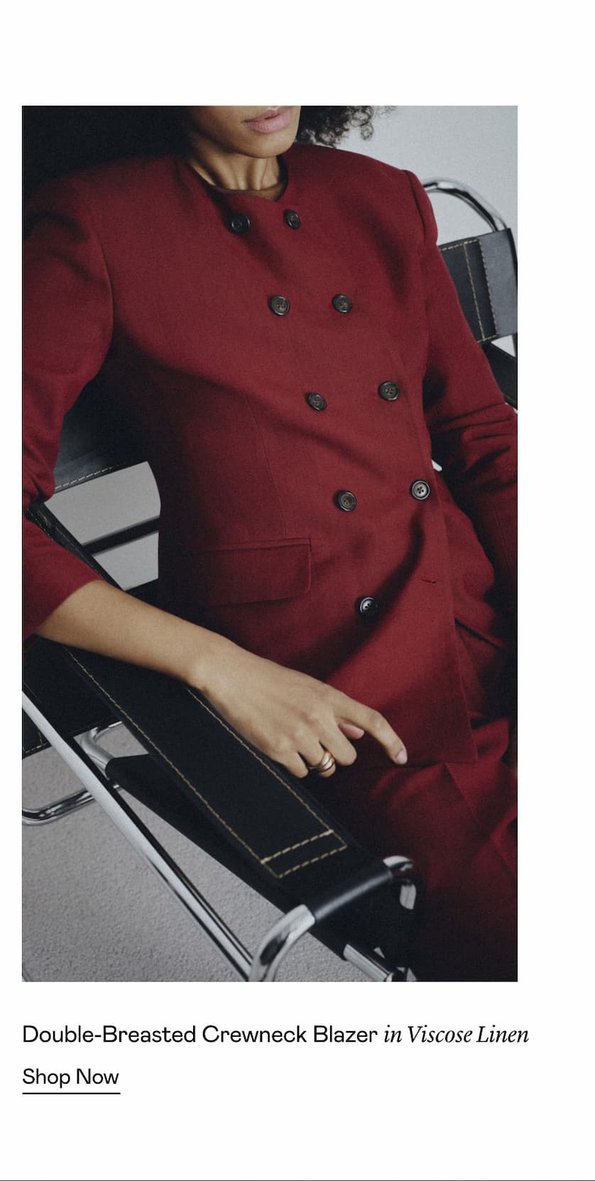 Double-Breasted Crewneck Blazer in Viscose Linen