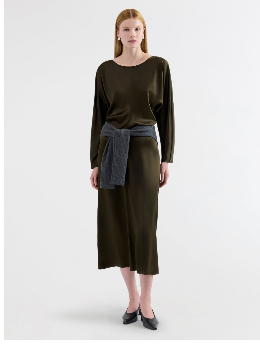 Longsleeve Draped Dress in Silk Charmeuse Longsleeve Draped Dress in Silk Charmeuse