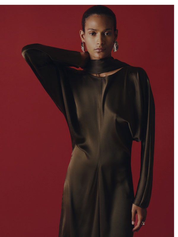 Longsleeve Draped Dress in Silk Charmeuse