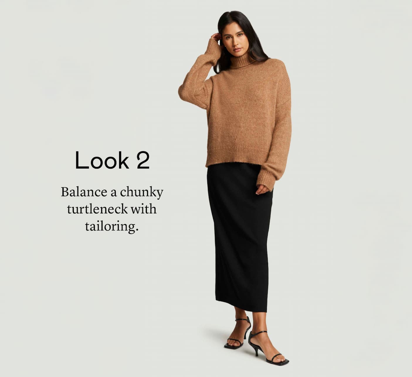 Look 2: Balance a chunky turtleneck with tailoring.