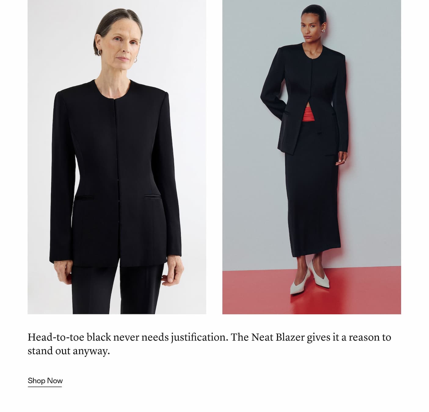 Head-to-toe black never needs justification. The Neat Blazer gives it a reason to stand out anyway.
