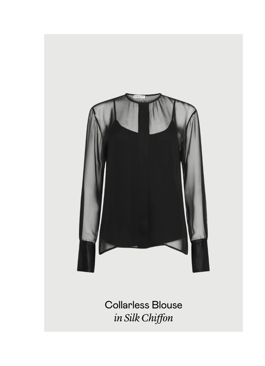 Collarless Blouse in Silk Chiffon Collarless Blouse in Silk Chiffon