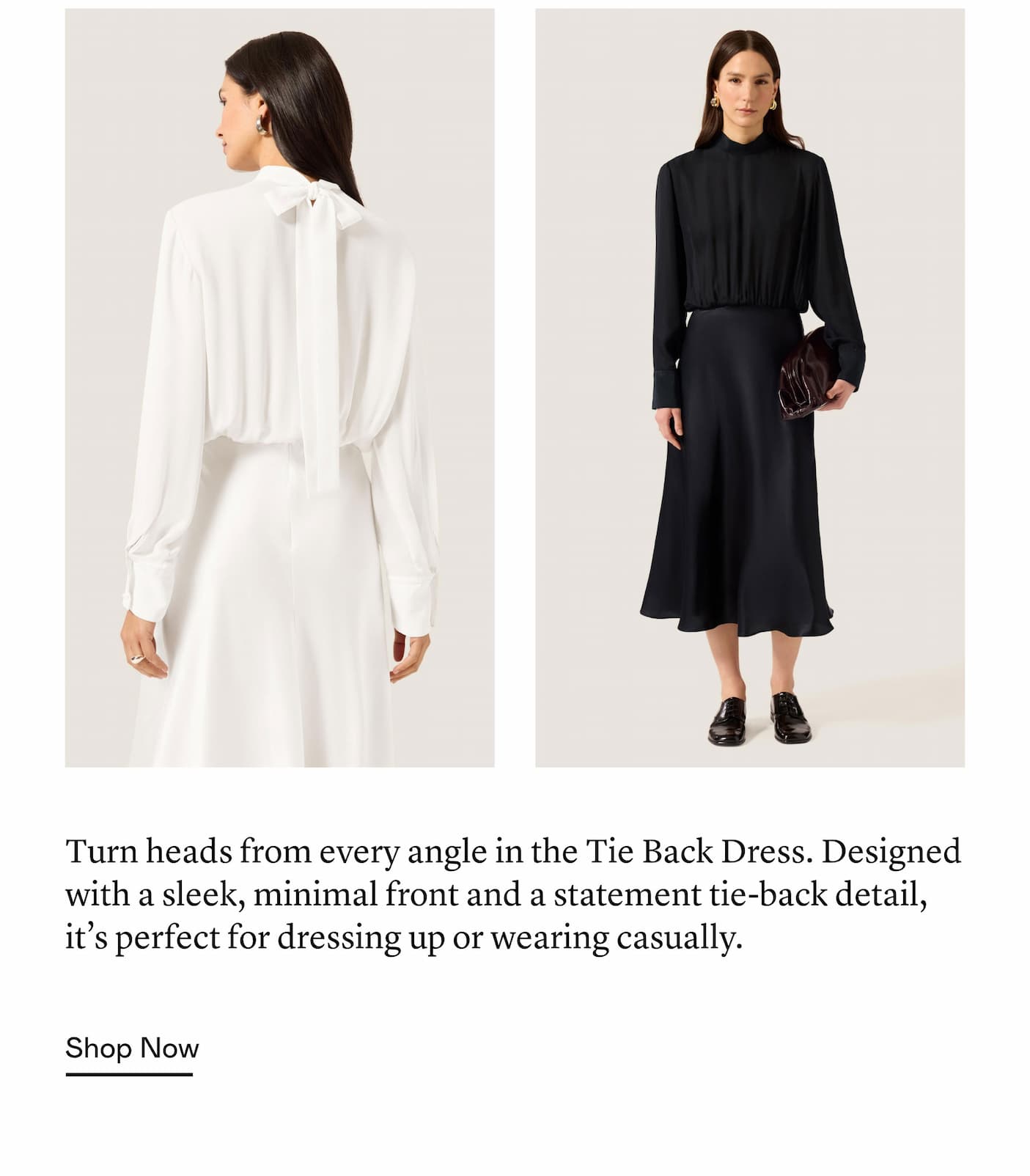 Turn heads from every angle in the Tie Back Dress. Designed with a sleek, minimal front and a statement tie-back detail, it’s perfect for dressing up or wearing casually. Turn heads from every angle in the Tie Back Dress. Designed with a sleek, minimal front and a statement tie-back detail, it’s perfect for dressing up or wearing casually.