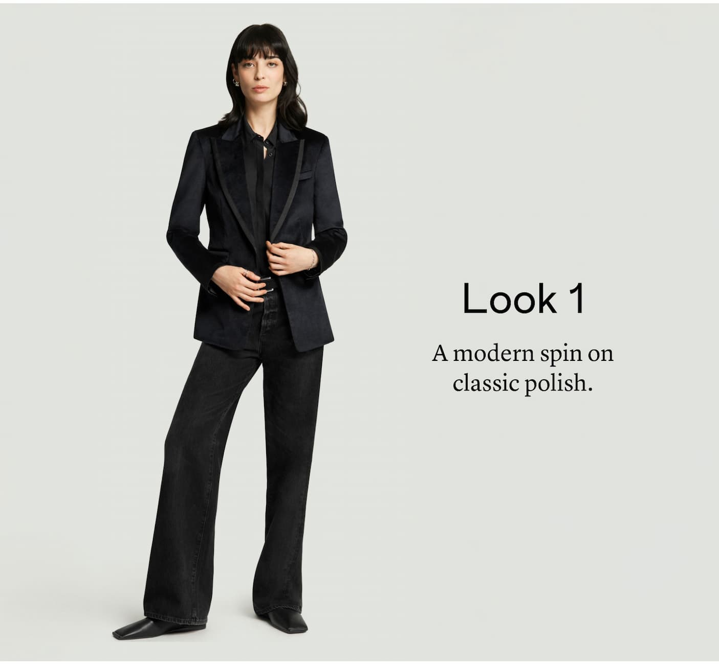 Look 1: A modern spin on classic polish. 