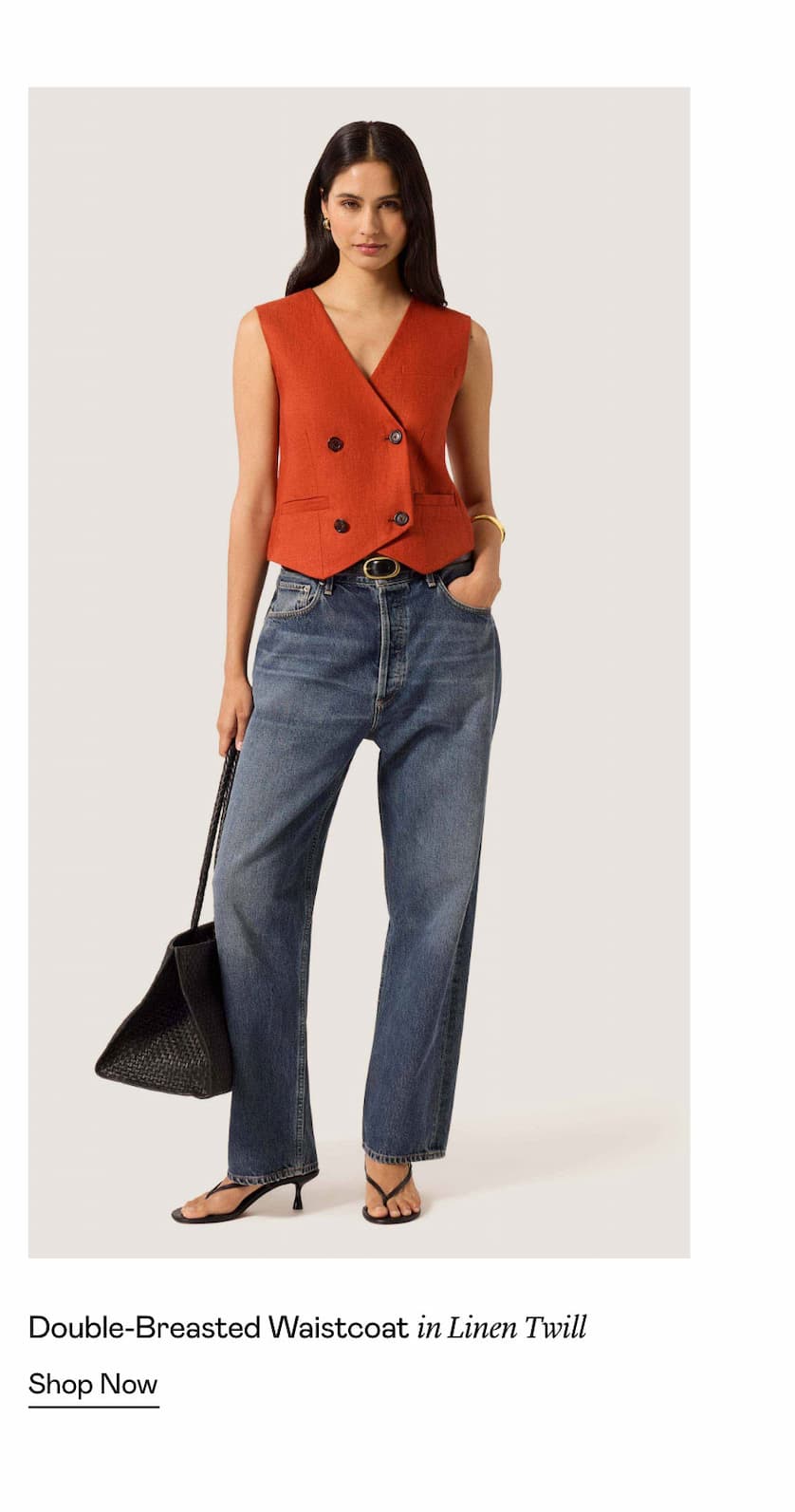 Double-Breasted Waistcoat in Linen Twill