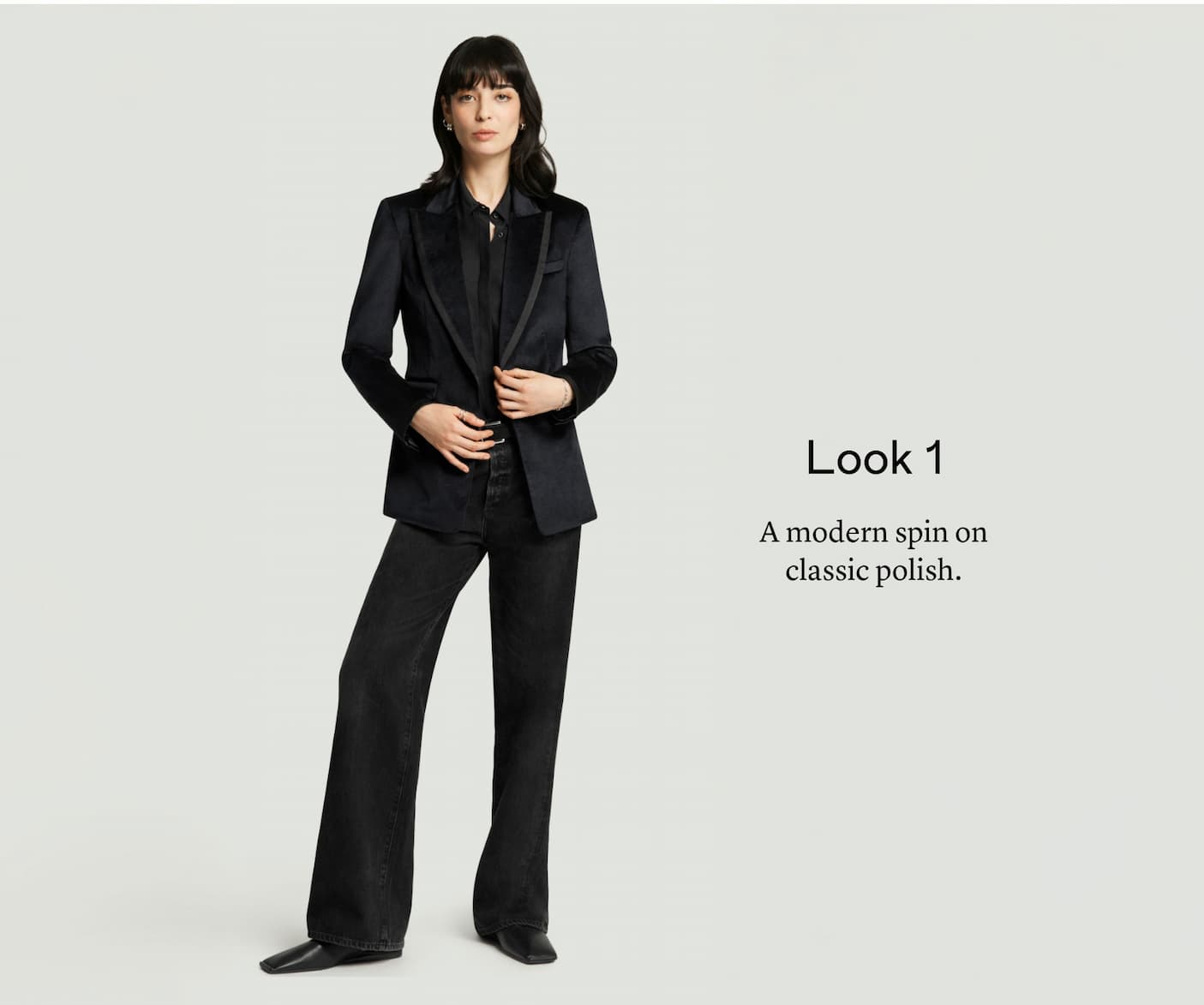 Look 1: A modern spin on classic polish. 