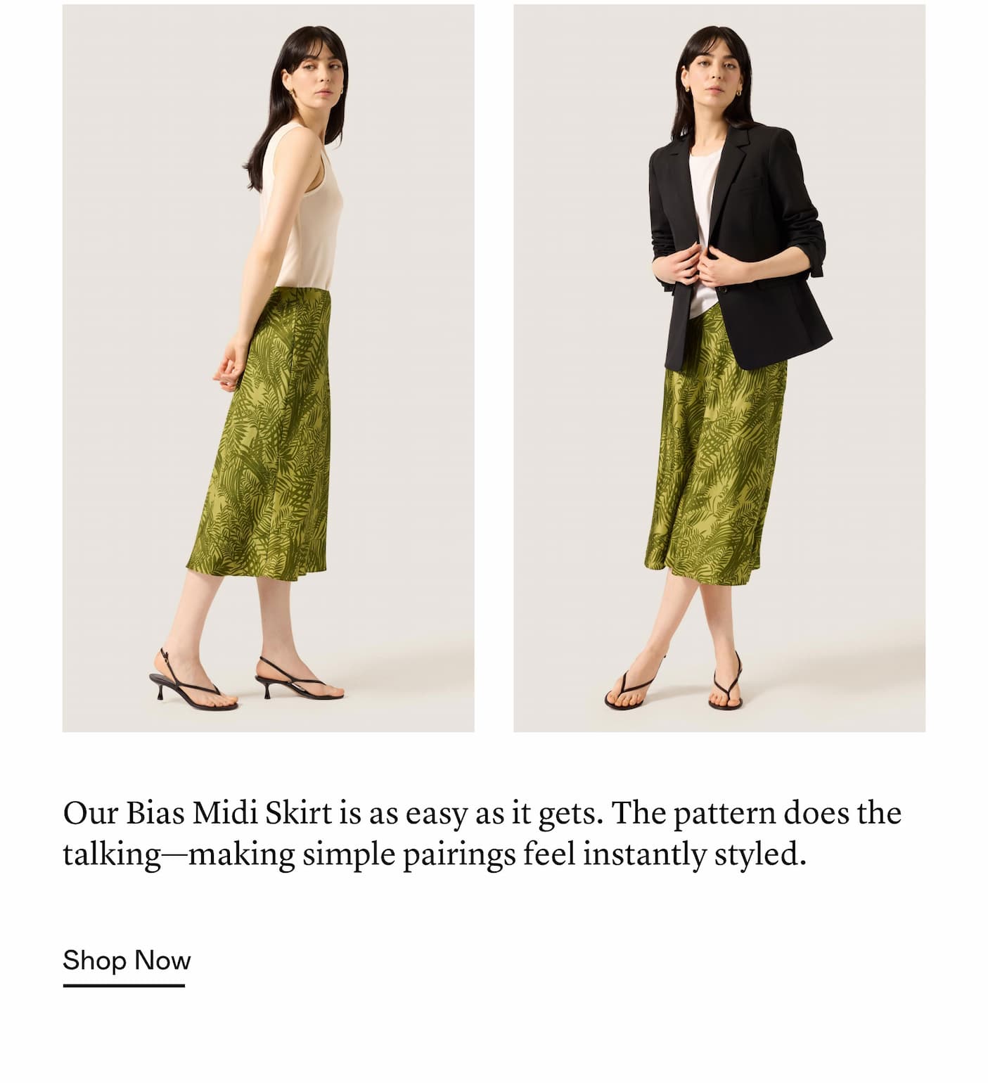 Our Bias Midi Skirt is as easy as it gets. The pattern does the talking—making simple pairings feel instantly styled. Our Bias Midi Skirt is as easy as it gets. The pattern does the talking—making simple pairings feel instantly styled.