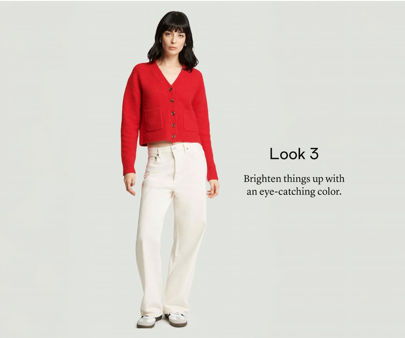 Look 3: Brighten things up with an eye-catching color.