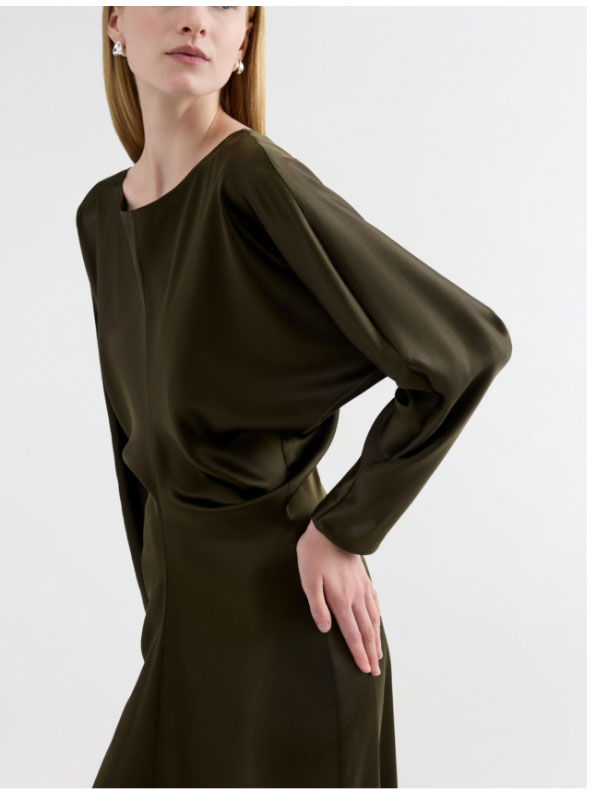 Longsleeve Draped Dress in Silk Charmeuse
